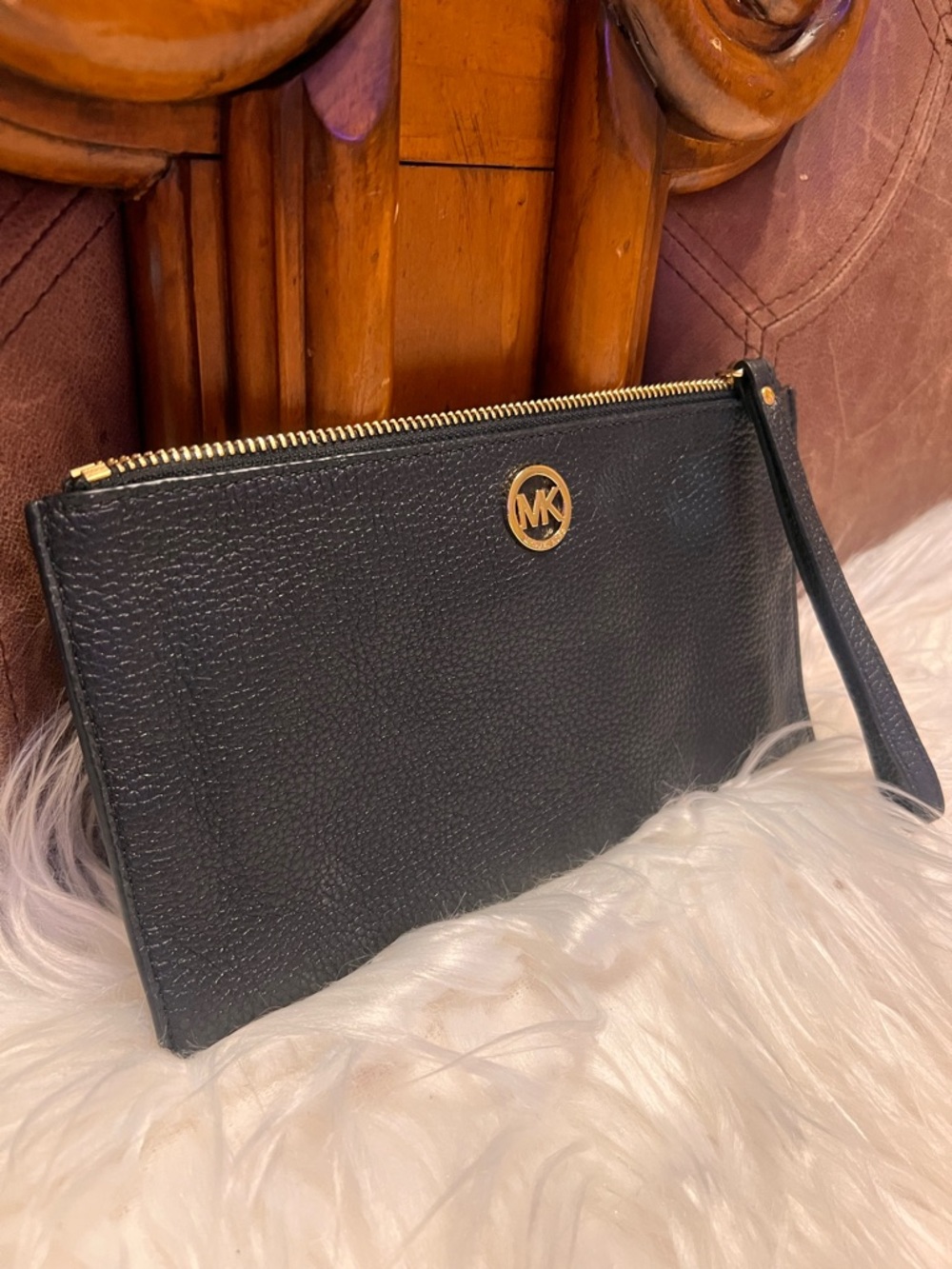 Michael Kors Black Leather Wristlet with Gold Zipper - Picture 9 of 13